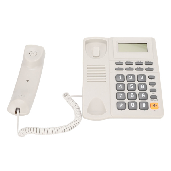 Kablet telefon med støyreduksjon, hurtigvalg og anrops-ID, hvit