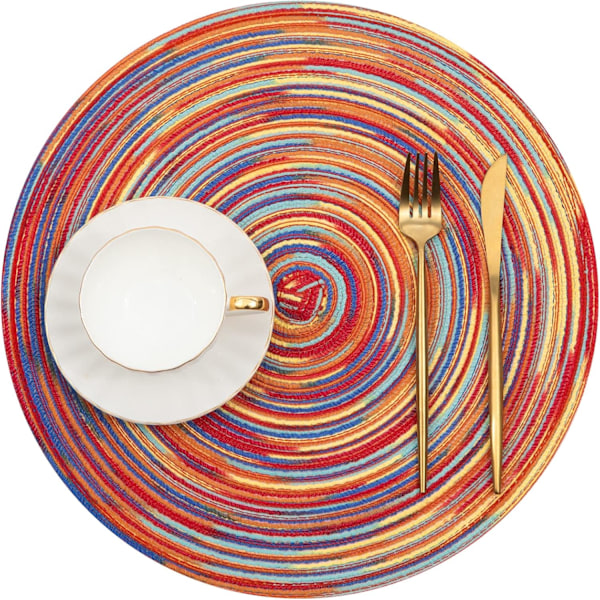 Pyöreät punotut tabletit, 8 kpl, pestävät, 38 cm pyöreät pöytätabletit, värikkäät kirjavat kudotut tabletit (sateenkaarenpunainen, 8) 15inch