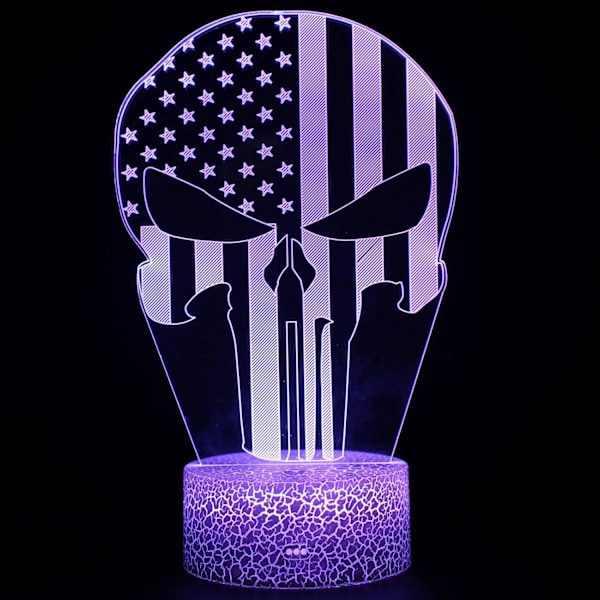3D Optisk Lampe Illusjon Nattelys Flagg Stemningslys 7 Farge Skiftende Akryl LED Nattelys USB Kabler Barnelamper Hvit Base: Fargerik Berøring