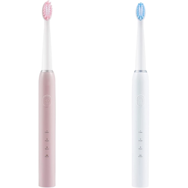 Electric Toothbrush, Couple Model, 905 Series, Set Contains 2 Main Bodies and 4 Replacement Brush Heads. (White and Pink)