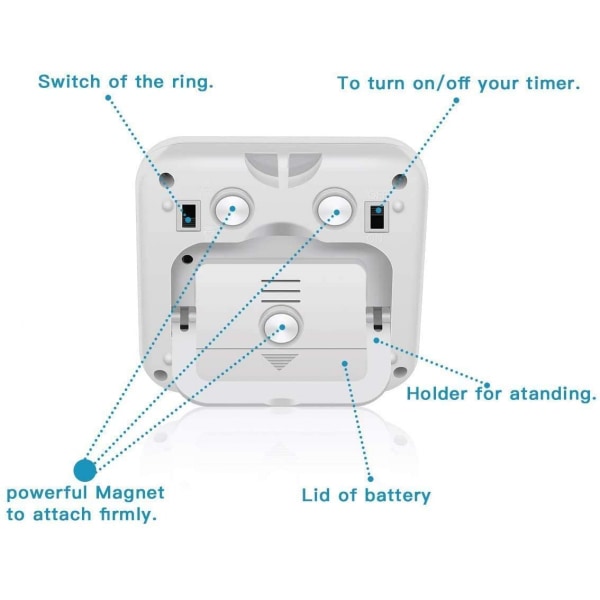 Digital Kök Timer, PÅ/AV-brytare, 12/24-timmars klocka och tysta timers, Stor LCD-skärm, Höglarm och stark magnet (Blå)