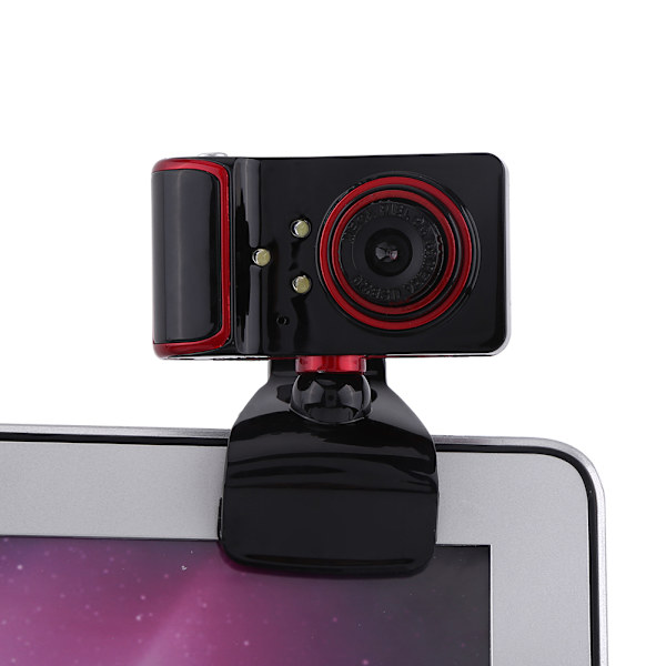 16M Pixel HD Webcam Clip-on  3 LED Rotatable Web Camera til PC Computer Sort + Rød