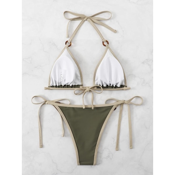 WJSM Naisten Halter-solmio Sivu Kolmio Bikinisetti Korkea Leikkaus 2-osainen Bikini Uimapuku Uimapuku Ring Army Green M