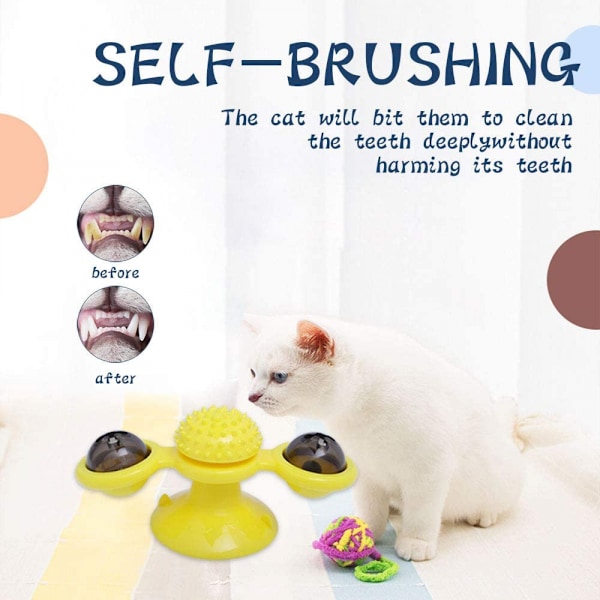 Katte Vindmølle Legetøj, Katte Vindmølle Spin Legetøj Pladespiller Interaktiv Kat Spindende Vindmølle Legetøj med LED Bold og Catnip Bold Sugning CupScratching，Blå