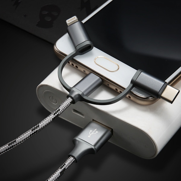 3 i 1 Multi Snabbladdningskabel 3A Nylon Flätad USB A till Lightning/Type C/Micro USB Laddare