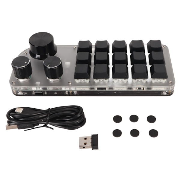 USB Mini 15-näppäiminen näppäimistö 3 nuppia Type C -liitäntä Bluetooth 2.4G langaton kolme liitäntätilaa DIY ohjelmoitava näppäimistö
