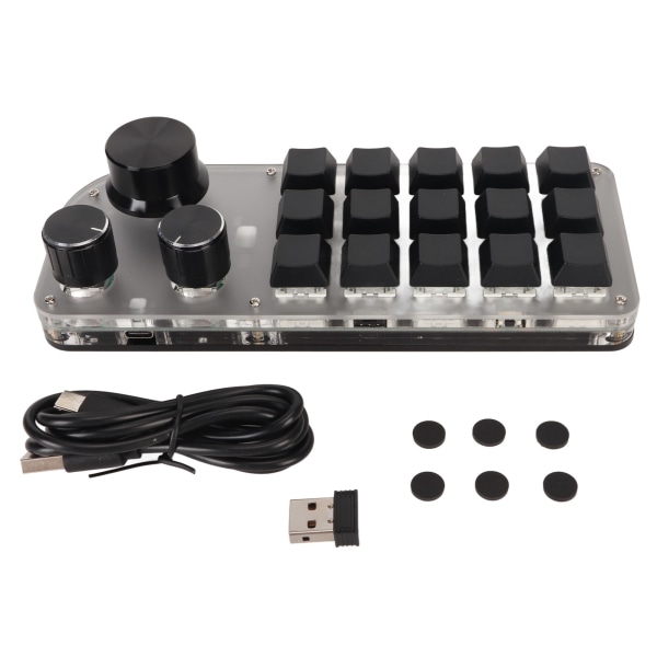 USB Mini 15 tastatur tastatur med 3 knapper Type C kablet Bluetooth 2.4G trådløs tre forbindelsestilstande DIY programmerbart tastatur