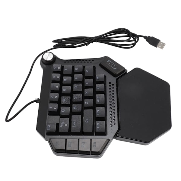 Enhands spelande tangentbord med en hand 33 tangenter RGB-bakgrundsbelysning Blå switch Bärbar Mini Wired Gaming Keypad med handledsstöd Vred för PC Gamer