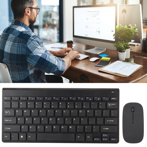 Smart trådløst tastatur musesett Stille LED-indikator Vanntett strømsparende Kompakt tastaturmussett for kontor svart