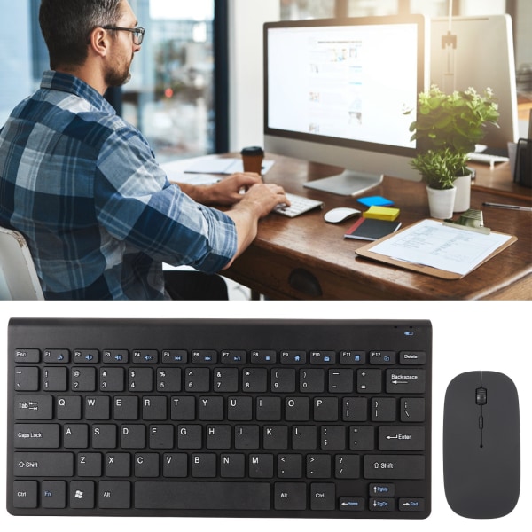 Smart trådløst tastatur og mus sett stille LED-indikator vanntett strømsparings kompakt tastatur og mus sett for kontor svart