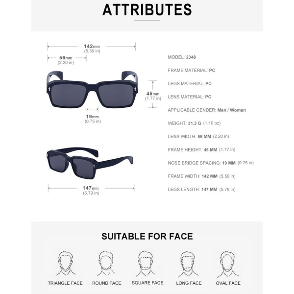 Solbriller Kvinder rektangelstel Solbriller Retro UV 400 Briller Mode Firkantede solbriller til kvinder og mænd