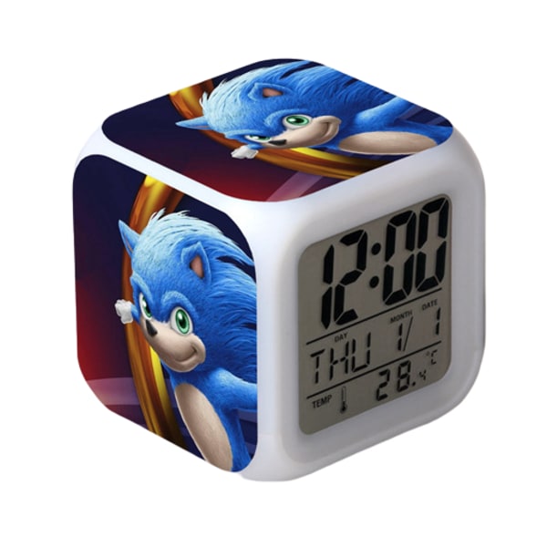 Wekity Sonic the Hedgehog Färgglad väckarklocka LED Kvadratisk klocka Digital väckarklocka med tid, temperatur, alarm, datum