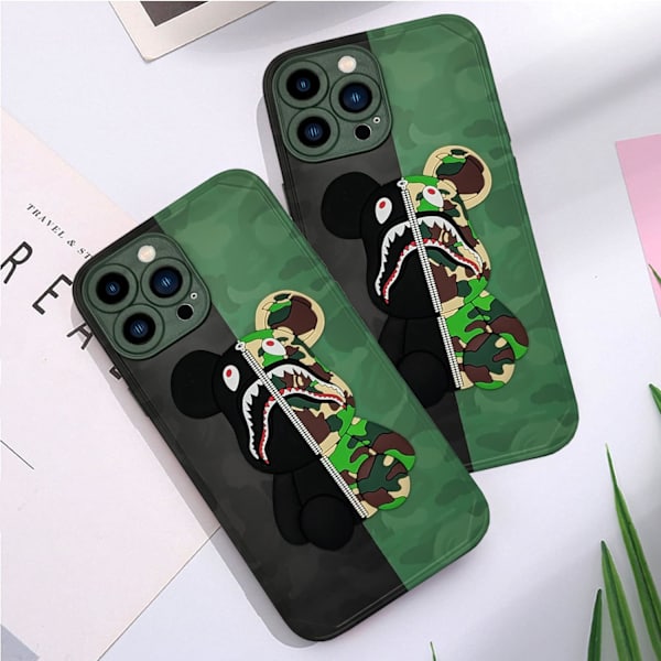 iPhone 13 Pro Max Cover - Sjovt Camo Haj Bjørn Design til Drenge Piger, Cool ArmyGreen Tegneserie 3D Mønster Gade Mode Stødsikker Anti-Scratch Fuld Bo