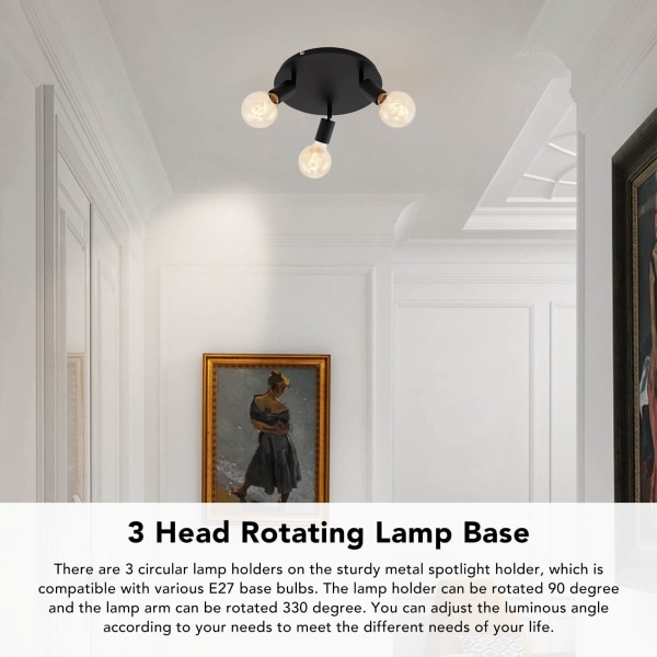 Taklampshållare 3-huvud Roterande lampfot Taklamphållare E27 spårljushållare för kök Sovrum 85‑265V