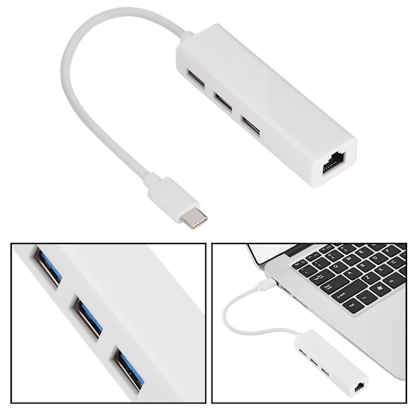 USB 3.0 HUB Typ C till RJ45 Ethernet 3 portars USB-adapter