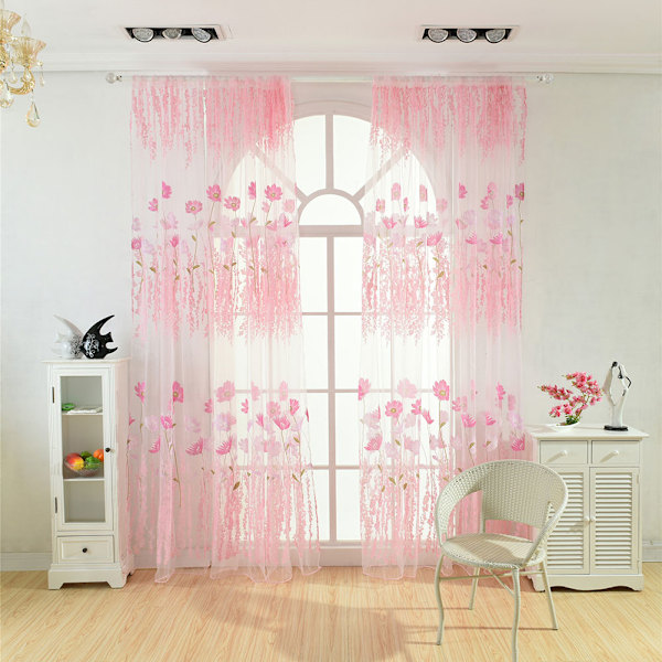 Polyester Blommig Mönster Fönster Tulle Voile Gardiner Sovrum Vardagsrum Dekor (Rosa)