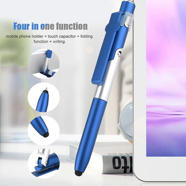 4 i 1 Touch Screen Kapacitiv Kuglepen Med LED Lys Til Tablet(Blå)