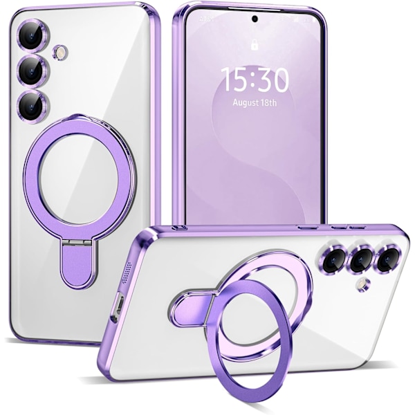 Samsung Galaxy S25 6.2 Deksel med Magnetisk Ringstativ [Kompatibel med Mag-Safe] [Full Kamerabeskyttelse] Belagt Klar Telefondeksel Light Purple