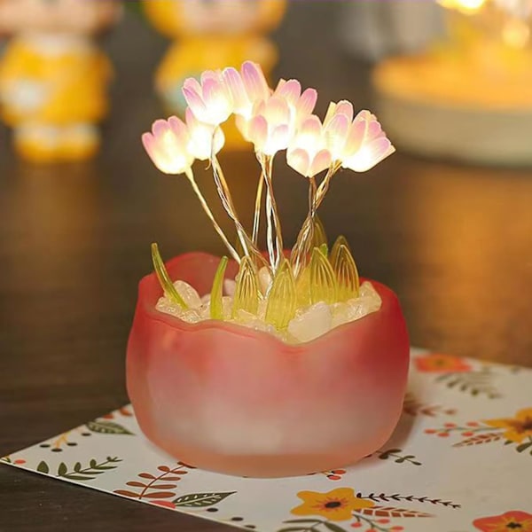 Night Light,DIY Tulip Lamp Handmade Furniture Decoration Simulation Flower Bedroom Sleeping Desk Table Lamp Children Girl (10 Flowers)