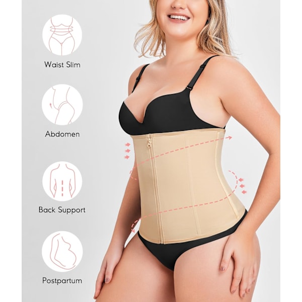 Midjetränare Korsett Dragkedja Mage Kontroll Shapewear Andningsbar Midja Cincher för Kvinnor Body Shaper Sport Girdle Beige XXL