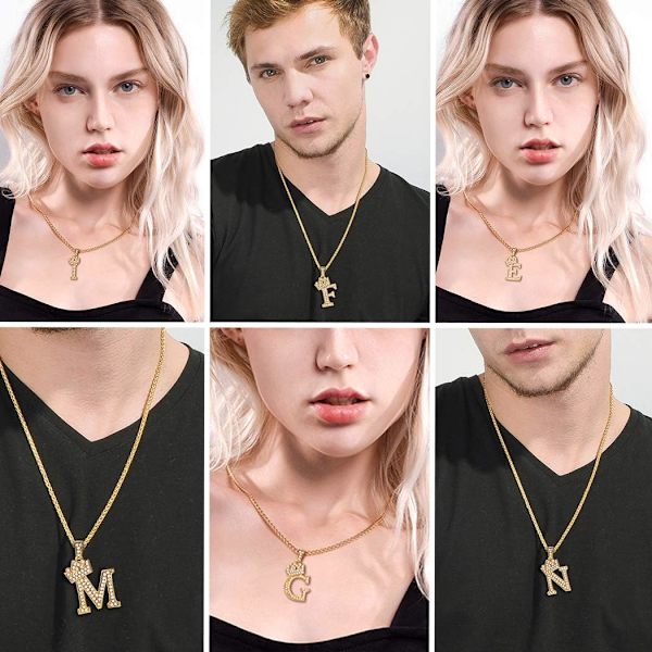 Krone Initial A-Z Halskæde, Iced Out Bogstav Vedhæng med 22-24 Tommer Kæde, Mænd Kvinder Bling Hip Hop Alfabet Navn Smykker Gave Store Initialer Halskæder R 18K Gold