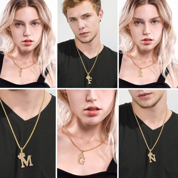 Krone Initial A-Z Halskæde, Iced Out Bogstav Vedhæng med 22-24 Tommer Kæde, Mænd Kvinder Bling Hip Hop Alfabet Navn Smykker Gave Store Initialer Halskæder Z 18K Gold