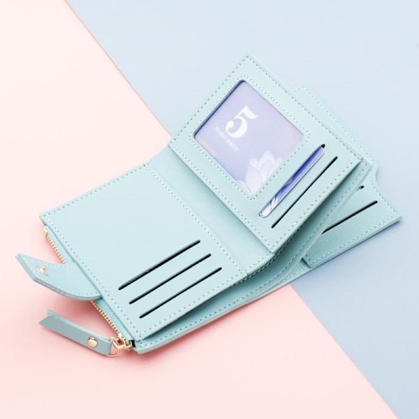 Knappdamskväska, Kort Dragkedja Multi-kortplånbok, Tri-fold Damplånbok Rosa