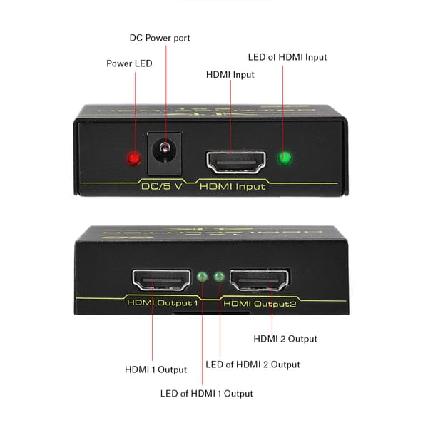 Mini 1 x 2 Full HD 4K x 2K HDMI Splitter 1 In 2 Out Splitters V1.4a 3D 1080P