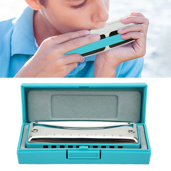 Bluesmunspel 10 hål munspel G-tonart rostfritt stål ABS-harts blåsinstrument Blue