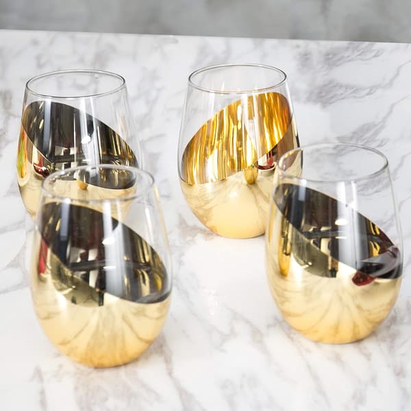 MyGift Moderne Accent Stemless Vinglasssett, Rødvinglasssett med 4 Brass