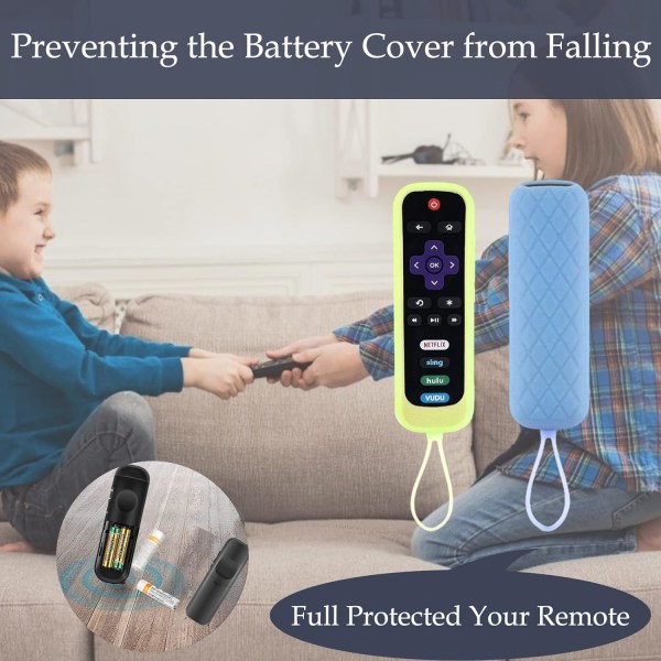 Kaukosäätimen suojakotelo Roku-laitteelle | 2-pakkaus Silikoni Yleiskäyttöinen Suojakuori Hisense Roku TV -kaukosäätimelle | Onn Roku TV | Roku Streaming Stick | Roku Glow Yellow&Glow Blue