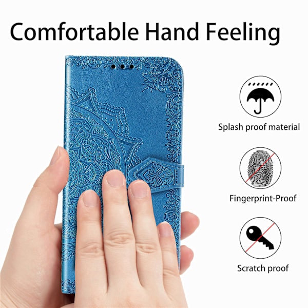 Plånboksfodral för Samsung Galaxy Z Fold 4, präglat läderfolio-flipfodral med handledsskydd, stötsäkert fodral med kortplatser