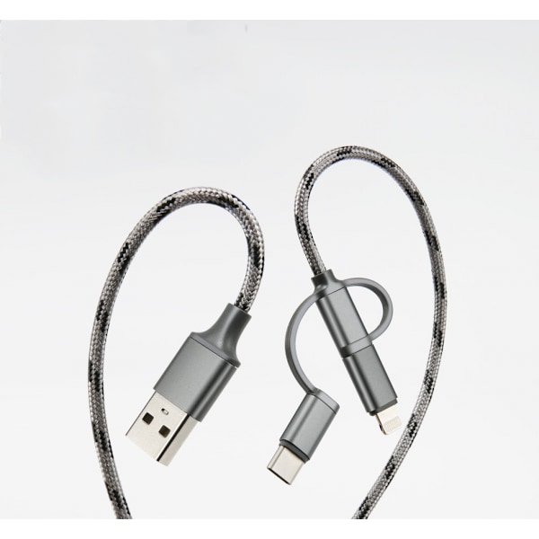 3 i 1 Multi Snabbladdningskabel 3A Nylon Flätad USB A till Lightning/Type C/Micro USB Laddare