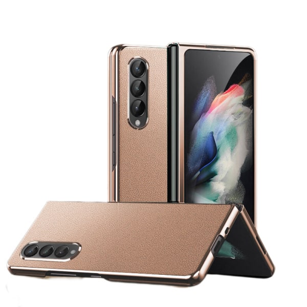 Kompatibel med Galaxy Z Fold 4 Fodral, PC+PU Läder Lyx Plätering Ultra-Tunnt Stötsäkert Skyddande Fodral