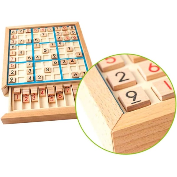 Träpusselbok med siffror, schackbräde, Sudoku-bräde, skrivbordsblock, pussel med siffror, träpussel, spelbräde för barn