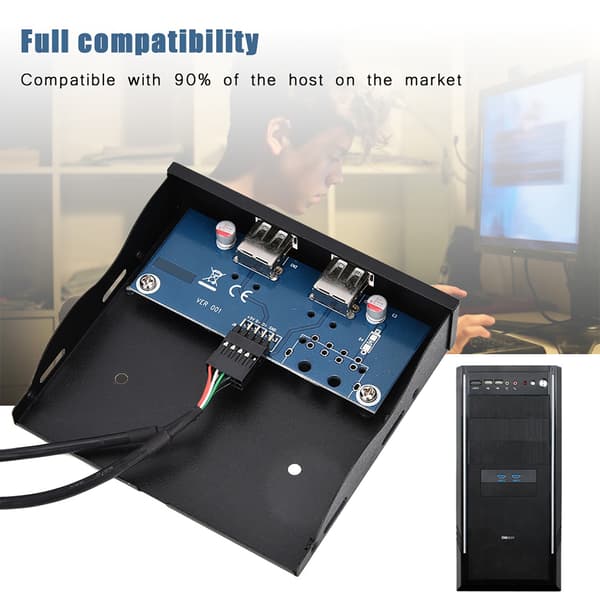 3,5 tums USB2.0 2-portars 9-stifts tennkopparkabel diskettenhet frontpanel
