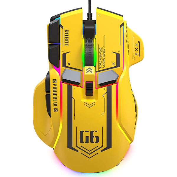 Ergonomisk Spelmus - Anpassningsbar, Bekväm och Precisionsdriven, Trådad RGB-Spelmus med 10 Programmerbara Knappar Yellow