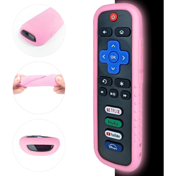 Beskyttende deksel for Roku-fjernkontroll - Miljøvennlig silikonmateriale, fallsikkert, støvtett, vaskbart, kompatibelt med de fleste Roku-modeller Luminous pink