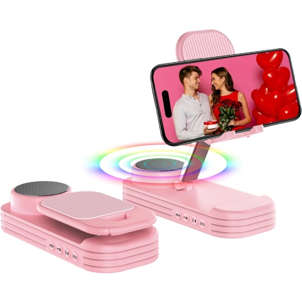 Mobiltelefonstativ med trådlös Bluetooth högtalare HD-surroundljud med halkskydd för hemmakök utomhus Kompatibel med iPhone Pink