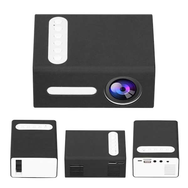 Mini-kotiprojektori, kannettava LED-kotimediavideon toistolaite, lasten teatteri T300 (mustavalkoinen)