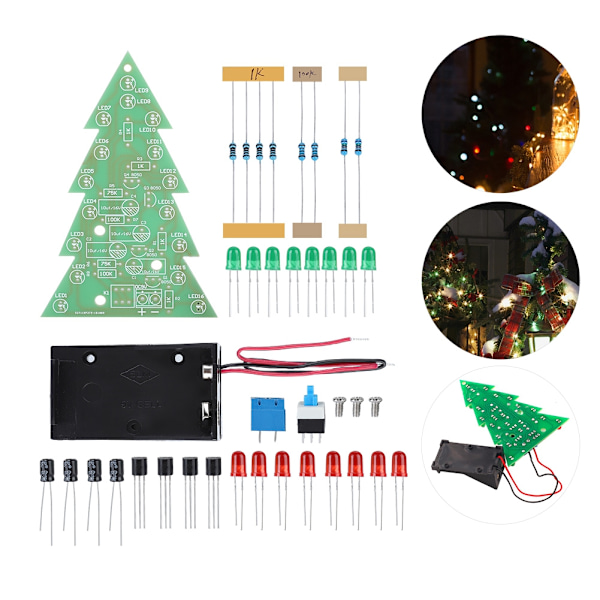 LED DIY PCB kretskortsett Flash Tree 3D juletre elektroniske deler sett