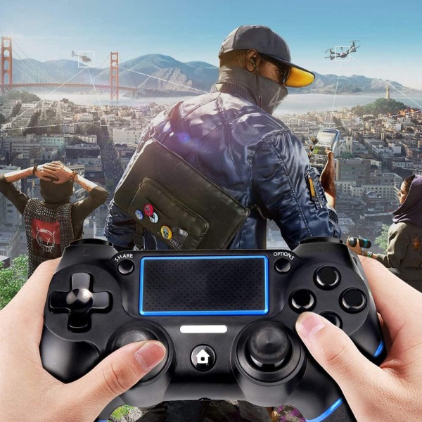 PS4-controller, trådløs Bluetooth-gamepad, [opgraderet version] Touch Panel-gamepad USB-kabel med dobbelt vibration og lydfunktion Anti-Slip Grip fo