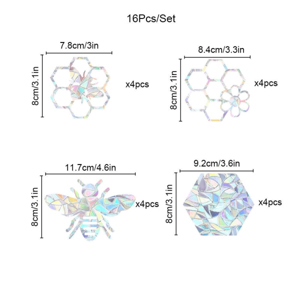 16 stk. Bi Vinduesklistermærker Honningkage Statisk Dekal Anti-kollision Hexagon Glas Klamrer Ikke-klæbende Vinyl Film Hjem Dekorationer til Skydedøre Vindue