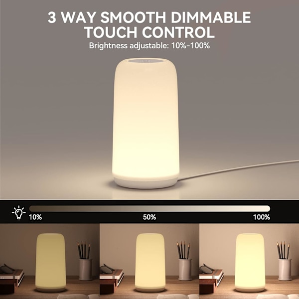 Berørings Nattbordslampe, [Elegant Design & RGB-modus] 3-veis dimbar liten lampe for soverom, LED-lampe med varmt hvitt lys, Multi-Co