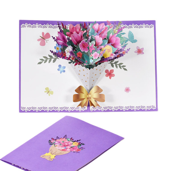 Grattis på mors dagskort - 3D-blomsterbuketthälsningskort - 3D Pop Up-kort för mors dag - Handgjorda 3D Pop Up-hälsningskort för henne