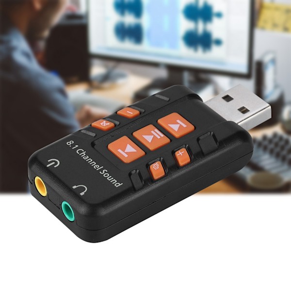 USB Extern drivrutinfri 8.1-kanals 3D-ljudkort Adapter för WIN/MS Desktop Computer PC