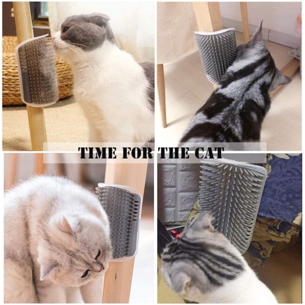 Selvfrisør for katt med kattemyntepose, kattehjørnemassasjekam stellebørsteverktøy for kattungevalp， 4-pakning ，grå