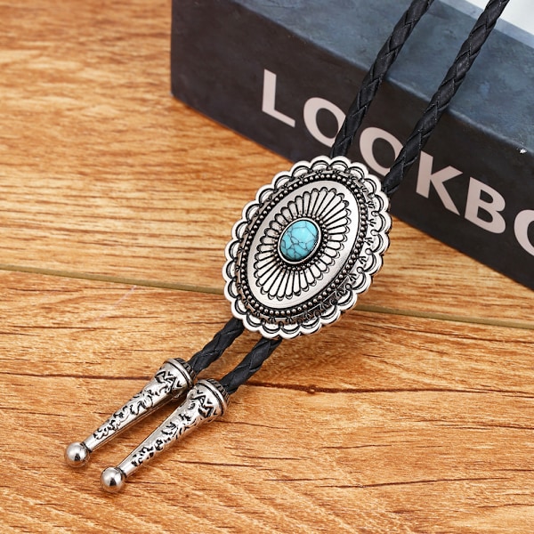 Vintage Turkis Sten Bolo Tie Til Mænd Western Cowboy Oval Cool Retro Bola Tie Halskæde