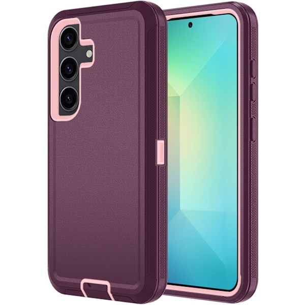 Samsung Galaxy S25 Cover, S25 Robust Cover, [Bælteklips Hylster] [Skærmbeskyttelse i Glas] [Stødsikker] [Faldsikker] [Støvtæt] With Belt Clip, WineRed