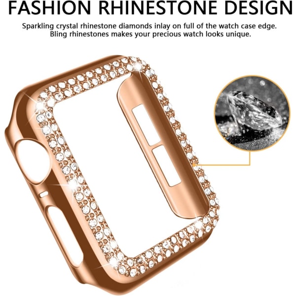 För Apple Watch Case 44mm Series 6/5/4 SE Bling Rhinestone Apple Watch Case Bumper Frame Case för iWatch Series 44mm Rose-Gold